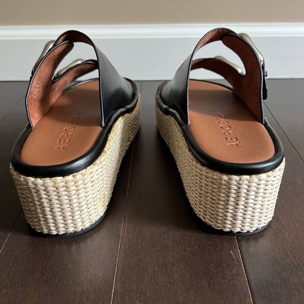 AEROSOLES Darcy Wedge Black Platform Espadrille Sandals Sz 8.5 LIKE NEW - Picture 2 of 11
